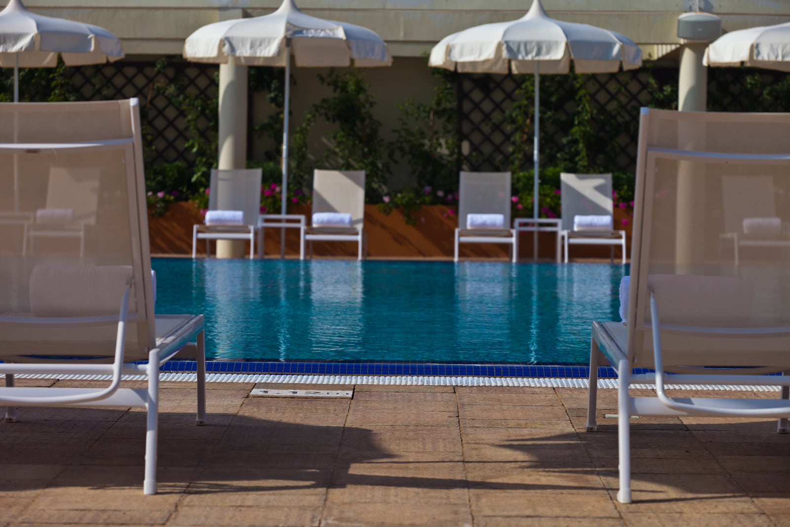 La piscine extérieure sous les pergolas
