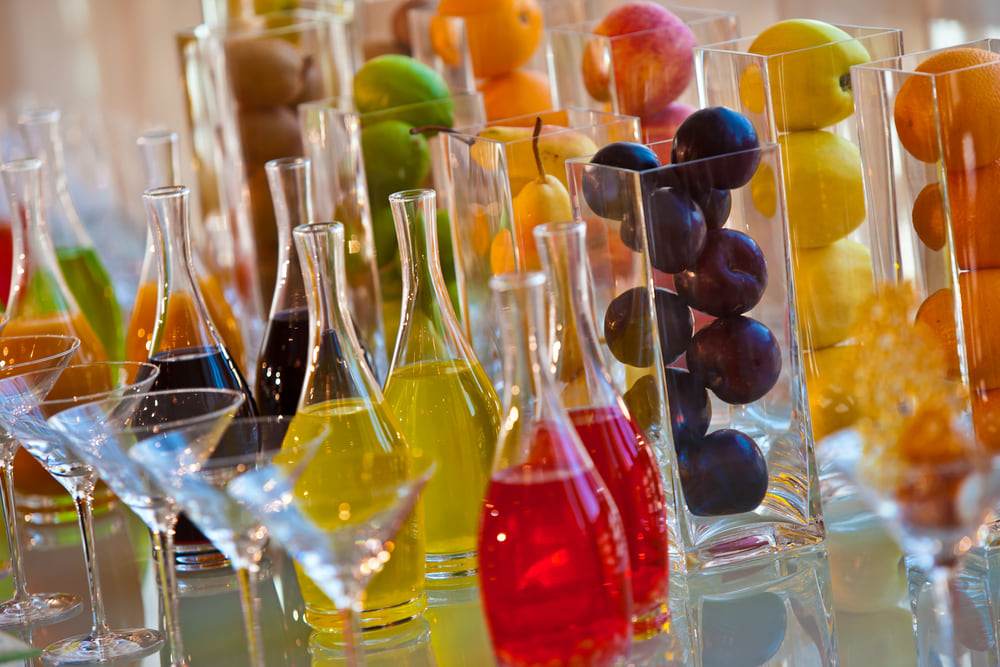 Buffet de cocktail, verrines colorées